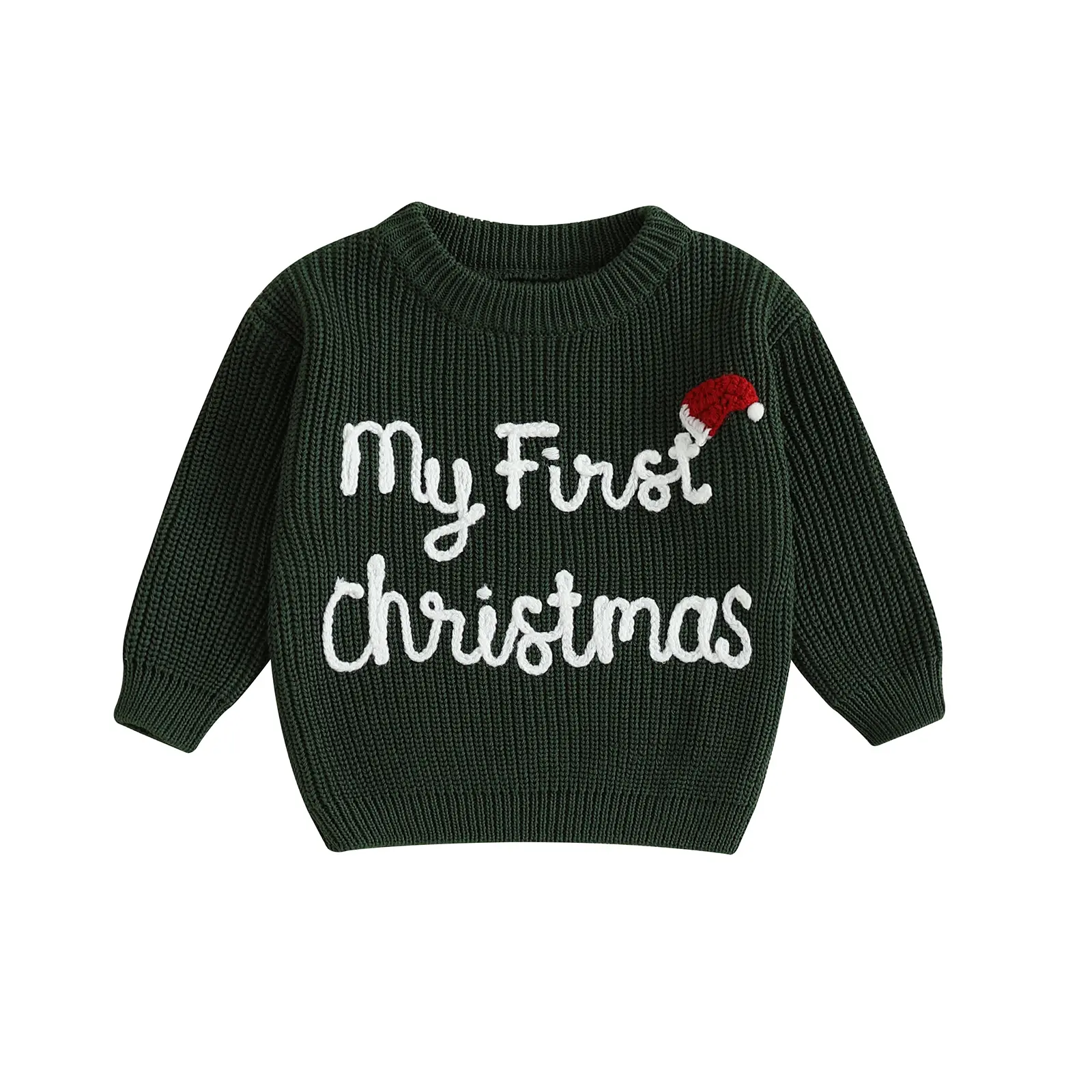 Meihuida Newborn Baby Girl Boy Christmas Knit Sweater My First Christmas Hat Embroidery Winter Sweatshirt Outfit Fall Clothes