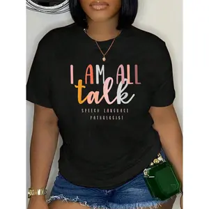 100% Cotton I'm All Talk SLP Gift Speech Language Pathologist Therapy T-Shirt Men's Women's Soft Breathable Tee Classic Fashion Summer Tops Printing Short Sleeve T-Shirt] Summer, Cotton, Casual, Short Sleeve, Graphic Tee, Soft, Breathable, Loose Fit, Stre