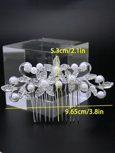 Silver Crystal Rhinestone Bride Wedding Hair Comb Pearl Bridal Hair Piece Flower Hair Accessories for Women and Girls Elegant style Gift for Girl Lady