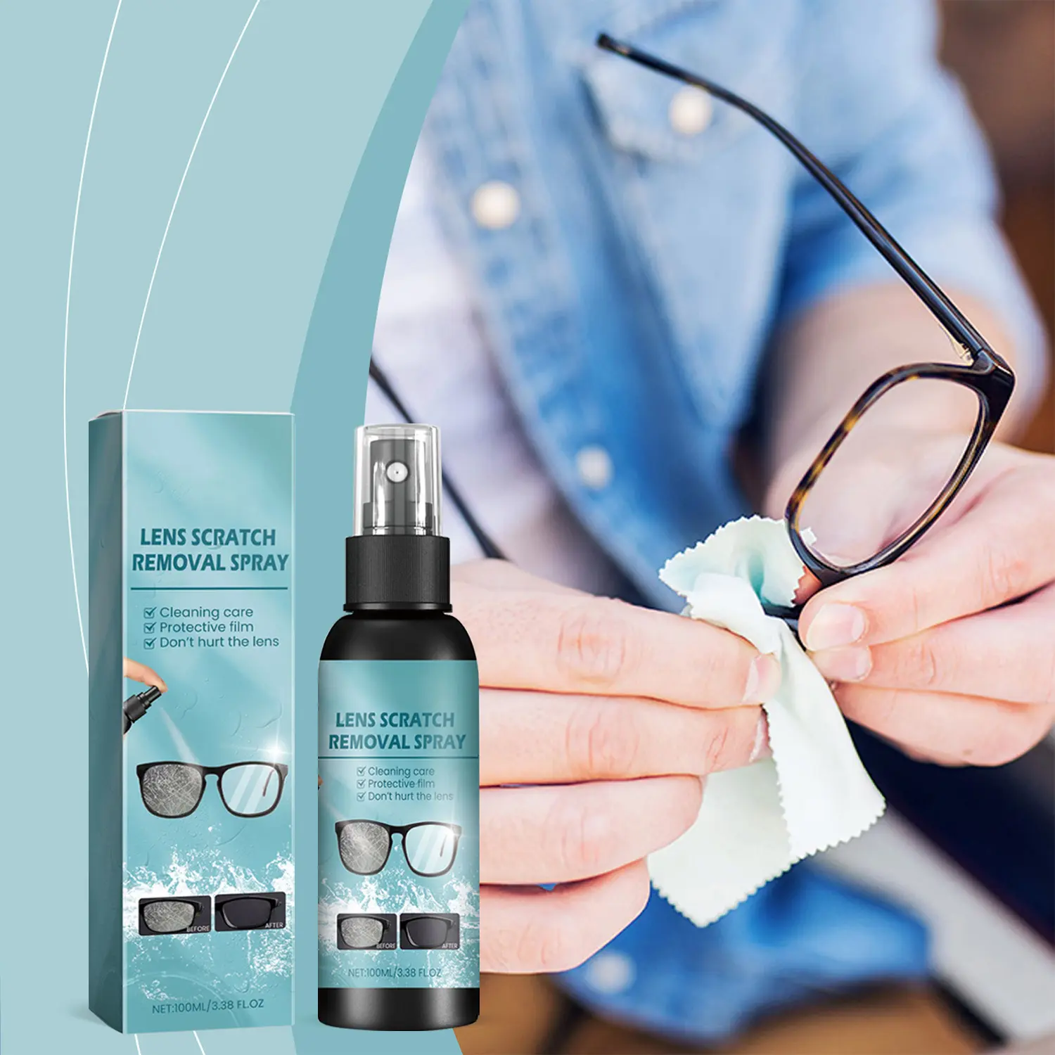 Lens Care Liquid Glasses Cleaner for Eyeglasses and Sunglasses Helps Improve Scratch Appearance Clean and Polish Lenses for Clear Smooth Vision Care