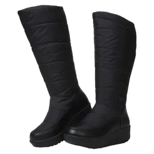 Women's Winter Long Snow Boots Waterproof with Button Closure for Comfort and Style Black Quilted Design