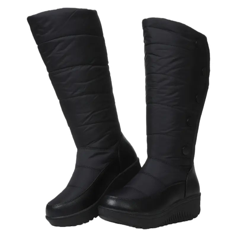 Women's Waterproof Knee High Boots - Quilted Combat Style with Slip-Resistant Sole, Casual Walking Shoes for a Rainy Day, Footwear, Dry, Daily Wear, Round Toe