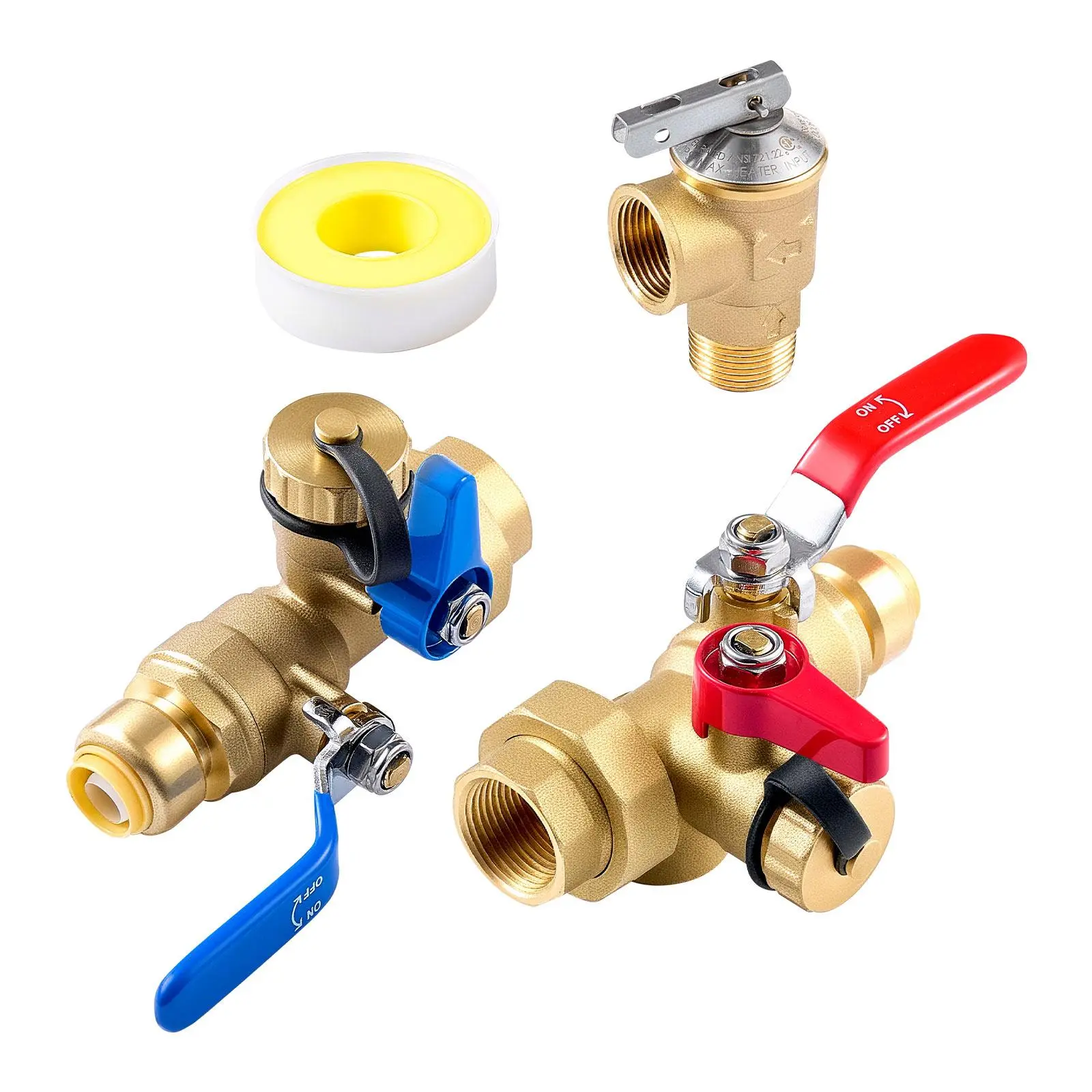 【Summerfinds】VEVOR Water Heater Kit,3/4 Inch Tankless Water Heater Service Valve Kit with 2PCS 3/4″ NPT to 3/4″ PTC Isolation ValvesPressure Relief ValveFits Most Tankless Waters HeatersLead-Free Brass