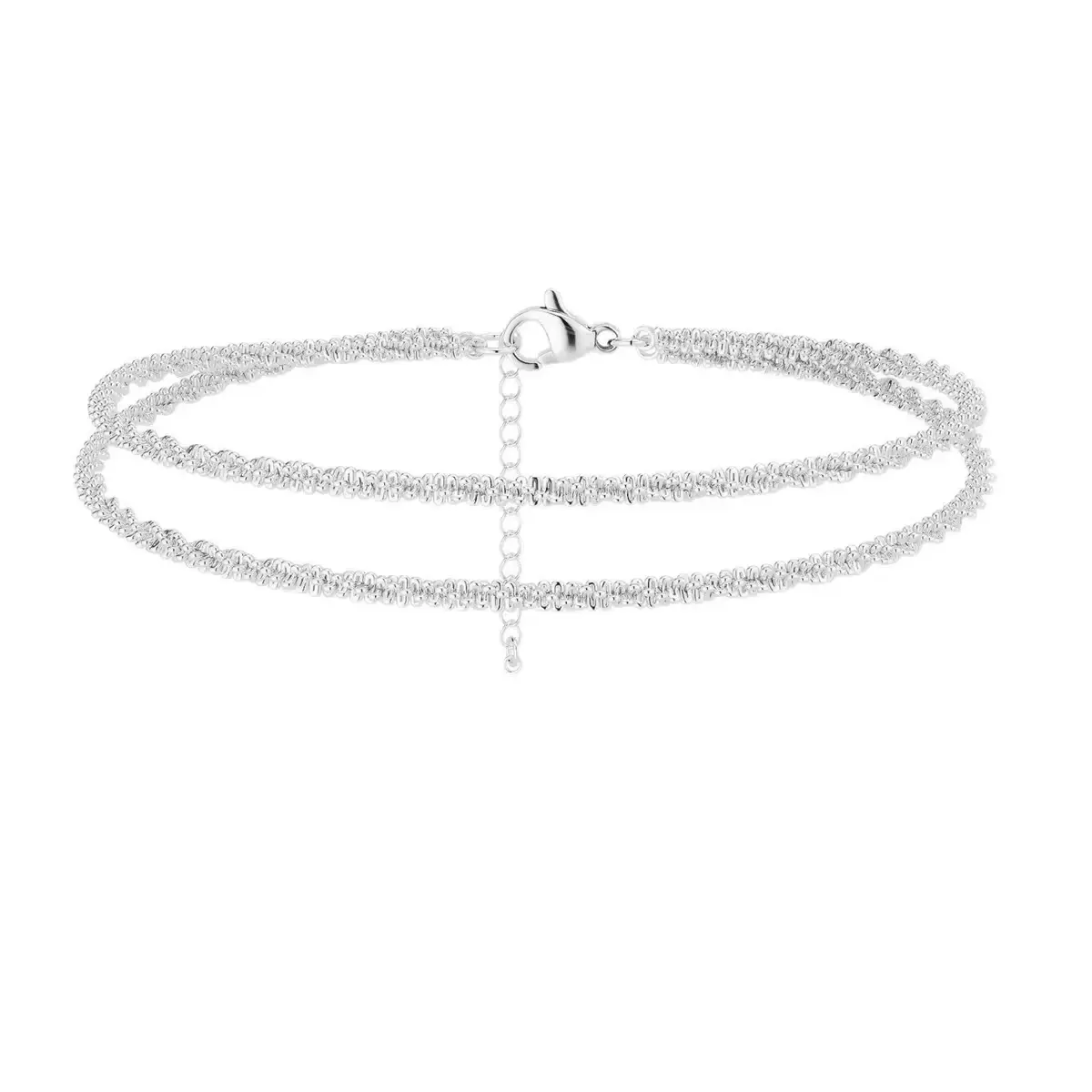 Women's Sterling Silver Bracelet, Minimalist Double-Layer Chain with Twisted Link Detail, Adjustable for Casual Daily Wear, Casual Fashion, Adjustable Chain, Ideal Daily Wear, Minimalist Stack, Dainty Twisted Link, Female