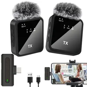 Wireless Lavalier Microphone, USB Rechargeable Wireless Microphone, Noise Cancelling Lapel Mic for Video Recording, Universal Wireless Microphone for iPhone & Android, Audio, Live Streaming Equipment