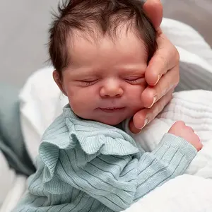 Reborn Kiss-48cm/19inch Charming 3D Hand-Painted Realistic Sleeping Newborn Doll, Made of Soft Vinyl with a Cloth Body, Featuring Visible Veins And Hand-Rooted Hair, Perfect for Kids As a Playmate, Ideal for Birthday Or Christmas Gifts