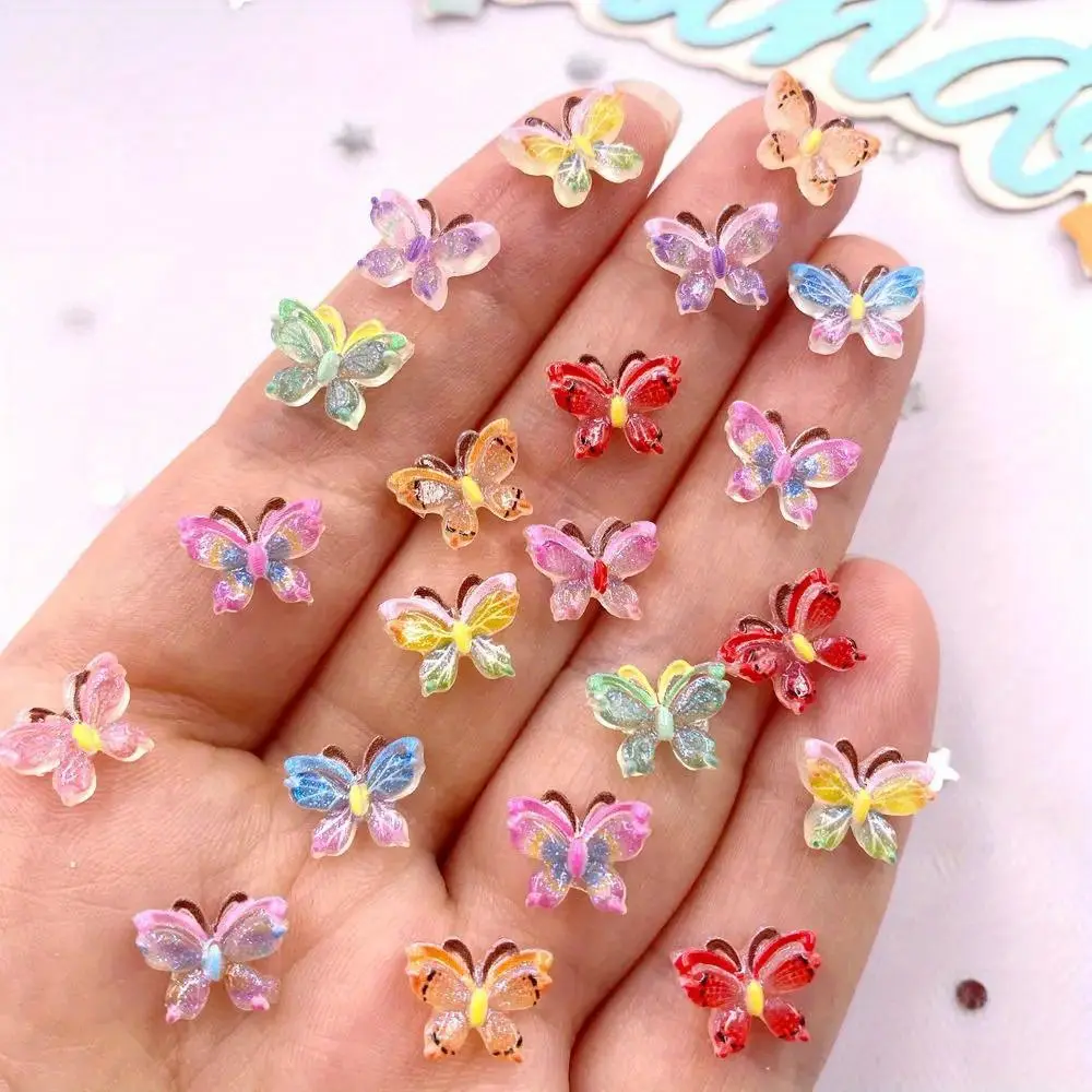 30pcs Mixed Glitter Resin Rhinestones Pearlescent Glitter Colorful Mini Crystal Butterfly Art Flat back Rhinestone Applique DIY Wedding Scrapbook Decor Jewelry Making Accessories Crafts Bling Rhinestone Decoration