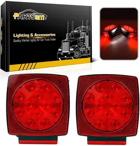 Partsam Submersible Square Red Led Trailer Tail Lights, IP68 Waterproof, DOT Compliant