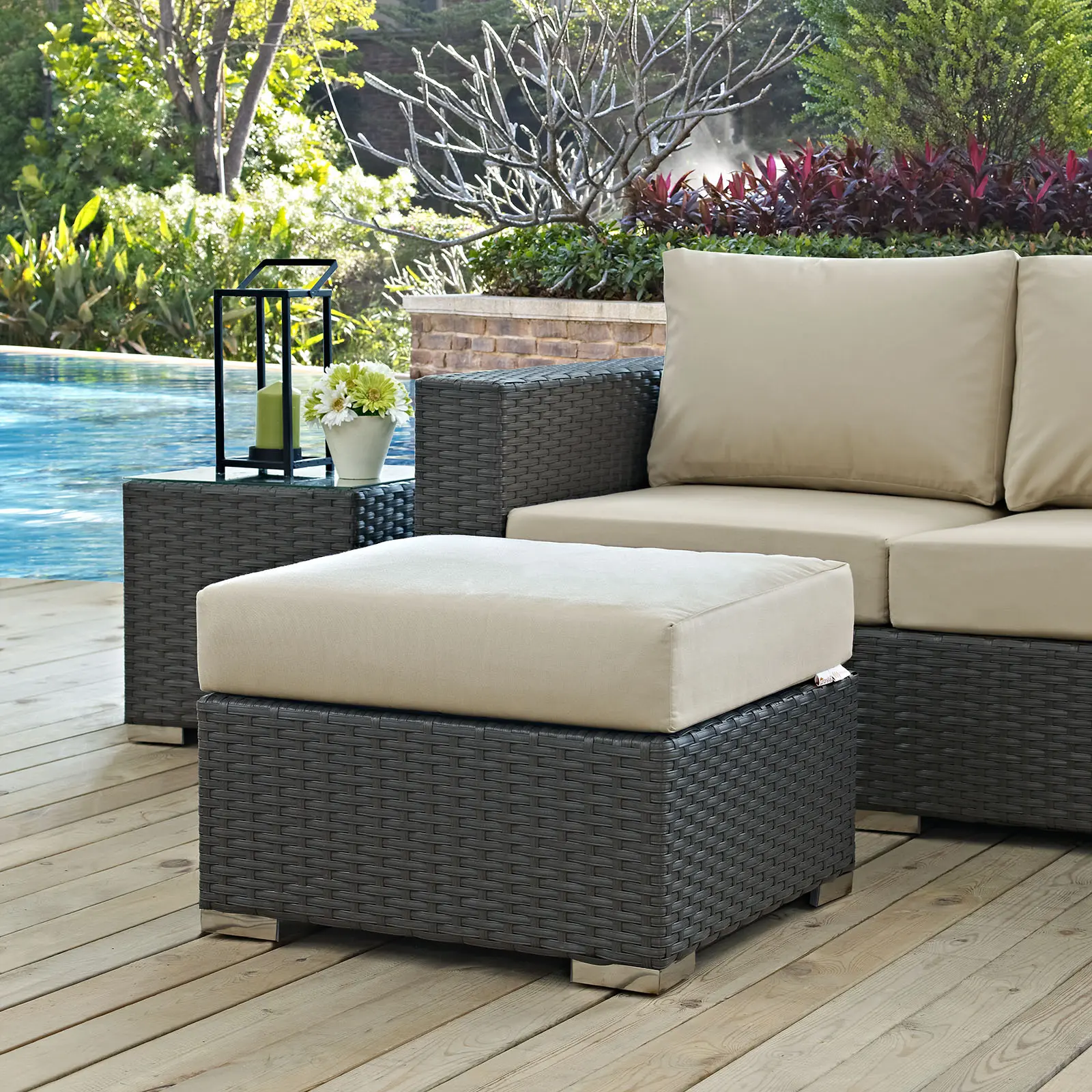 Modway Sojourn Outdoor Patio Sunbrella® Ottoman in Canvas Antique Beige