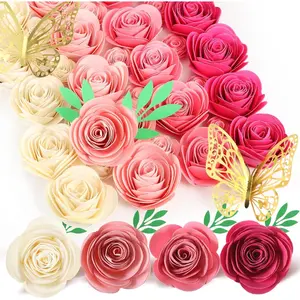 36 Pcs 3D Rolled Artificial Roses Paper Flowers for Crafts Graduation Cap Decoration Wall Decor Mini Crafts DIY Gift for Graduation Wedding Shadow Box Frame Cake Topper(Dark Pink)