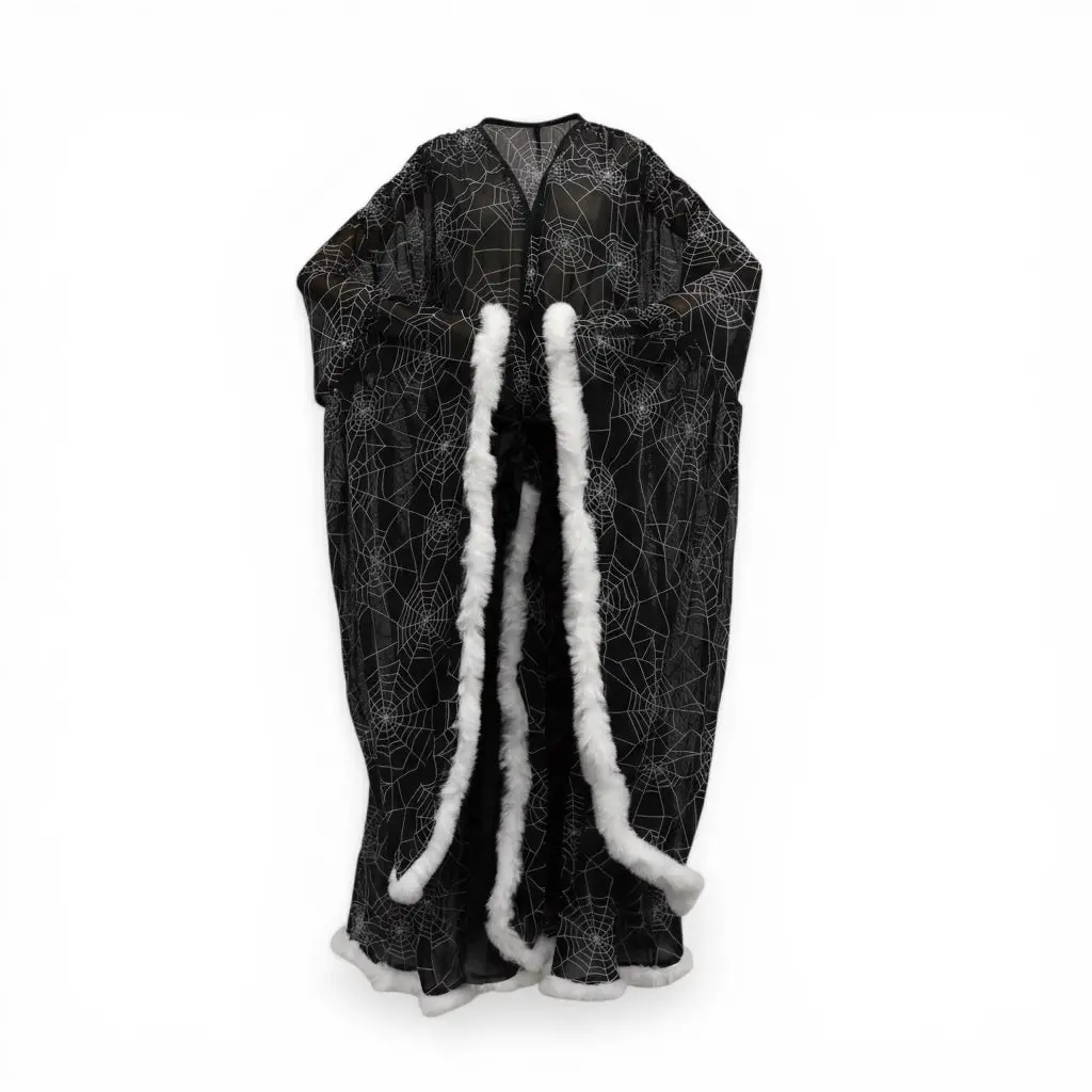 Western Evil Venoma Black Boudoir Feathered Robe | Gothic Glamour & Sheer Luxury Lingerie