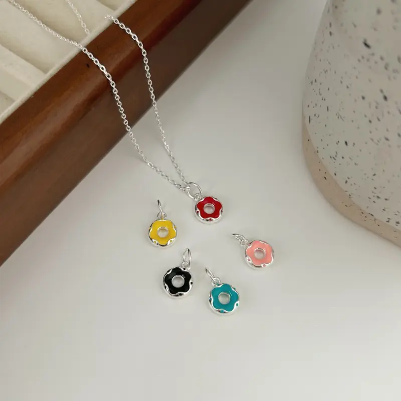 925 Sterling Silver Pendant Necklace for Women, Elegant Donut Pendant with Drip Glaze Finish, Simple Look for Casual Daily Wear, All Fit, All Seasons