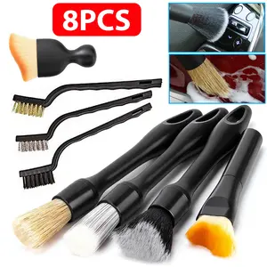 8pcs Auto Car Detailing Brush Set Car Interior Cleaning Kit Includes 3 Boar Hair Detail Brush,3 Wire Brush, 2 Soft Bristle Dust Brushes. 1 Detail Brush for Cleaning Car Interior Exterior, Dashboard Engines Leather Wheel