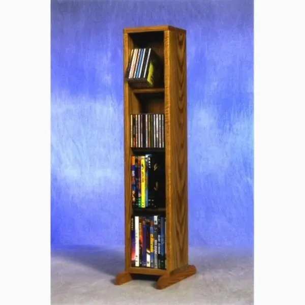 Handcrafted Honey Oak 4-Row Dowel CD-DVD Cabinet Tower, Multi-Shelf Display Cabinet Living Room Furniture, Holds 56 CDs or 40 DVDs, Multi-Shelf Living Room Furniture