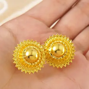 Ethiopian Gilded Dangle Earrings, Gold-Plated Copper Jewelry for Women's African Fashion, Bridal Wedding, Meaningful Anniversary Birthday Gift