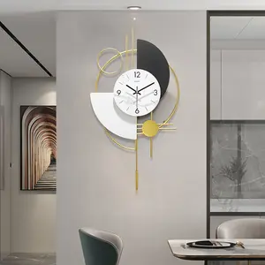 Homary Modern 3D Round Irregular Geometric Wall Clock - Gold Pendulum, Mute Metal, Battery-Powered Digital Clock for Home Room Decoration with Stylish Design