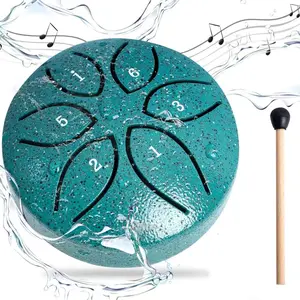 Waterproof Mini Steel Tongue Drum Rain Chime, 3 Inch 6 Notes Soothing Drum for Yoga Meditation Outdoor Camping, Green