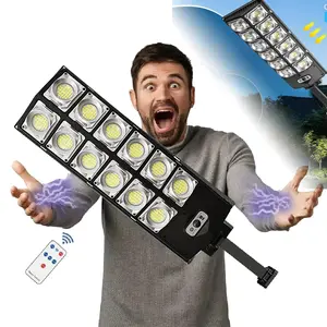 Solar Street Light 6500K 1000LM 504 LED Dusk to Dawn Motion Sensor Remote Control Waterproof Smart Outdoor Spotlights for Commercial Area Lighting Yard