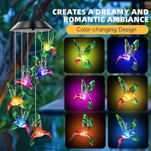 Solar LED Hummingbird Wind Chime Lights - Vibrant Green, 600mAh Rechargeable Battery, Hanging Design for Outdoor Peace & Tranquil Ambiance - Perfect Gift for Birthdays, Holidays & Nature-Themed Events, Solar Decor, Best for Christmas