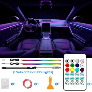 Smart LED Interior Car Lights USB Powered RGB Ambient Lighting with App & Music Sync 43.3in+43.3in 2-in-1 Design Multi-Color Decor for Cars Trucks Gift for Men Women Multifunctional Car Led diy mode multiple wireless control