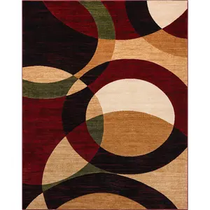 Bingo Red Modern Rug - Elegant Geometric Circles with Jute Backing, Ideal as Dining, Bedroom or Living Room Rug