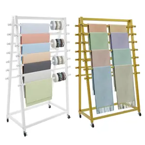 Double Sided Scarf Rack 15 Tiers Rolling Garment Rack with Wheels and Brakes 30kg Capacity 70x40x120cm White Gold Steel for Home Store Organization