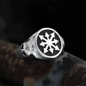 GTHIC Chaos Star Skull Ring Stainless Steel Statement Jewelry for Men Daily Wear Father's Day Gift