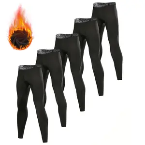 Five-Piece Set Fleece-Lined Compression Long Pants Autumn and Winter Tight Basketball Training Fitness Running Ski High Elastic Quick-Dry Base Layer value pack men Double-Sided Men's Thermal Turtleneck  Sports Leggings Sports Wear Underwear Set Clothing