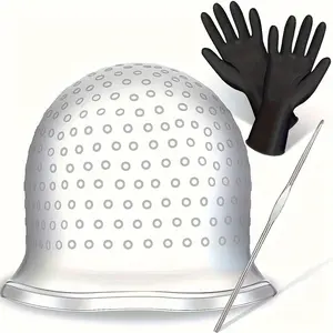 Reusable Hair Dyeing Tools Set, 1 Set Haird Staining Tools Including Silicone Hair Dyeing Highlight Cap & Gloves & Metal Crochetes, Professional Hair Dyeing Accessories for Salon & Barber Shop