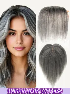 Invisible Clip-In Hair Toppers for Women with Base & Bangs, Straight Gray to White Gradient & Ombre (A01, A02, #1001 Styles), 3-Clip Secure Attachment, Lightweight Seamless Hair Volume Enhancer for Thinning Hair, Crown Coverage Solution, Natural Look