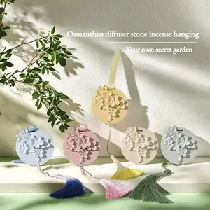 Osmanthus Diffuser Stone Hanging ✨ | 5 Scents Available! Natural Gypsum 3D Floral Carving, Flameless Aromatherapy, Long-Lasting Fragrance. Perfect for Wardrobe, Car, Bedroom, Create Your Secret Garden, Woody/Floral/Citrus Notes, Delicate Aesthetic Decor