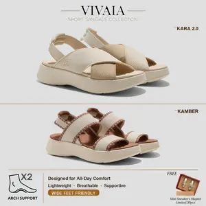 VIVAIA Arch Support Sport Sandals, Wide Feet Friendly Cushioned Travel Sandals, Footbed & Ultra Lightweight Rocker Sole for All day Wear Walking & Strolls, Elastic Strap, Platform Sandals, Summer Walker Sandals (Kara 1.0 & Kara 2.0 & Kamber)