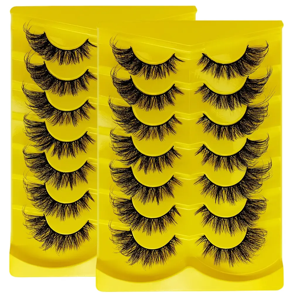 Cat Eye Lashes Synthetic Lightweight 3D Winged End, 14 Pairs/2 Pack, Elongated Eyelashes, Fox Eye Style, False Eyelash Extensions for Makeup