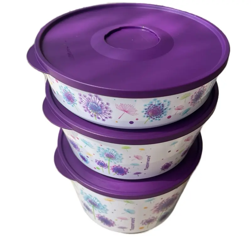 3-Piece Eco-Friendly Reusable Stylish Floral Print Durable Plastic Bowl Set - Multi-Size Stackable Kitchen Tableware with Secure Locking Lids, Snack Box Container, Meal Prep Organiser for Daily Storage (Large, Medium, Small)