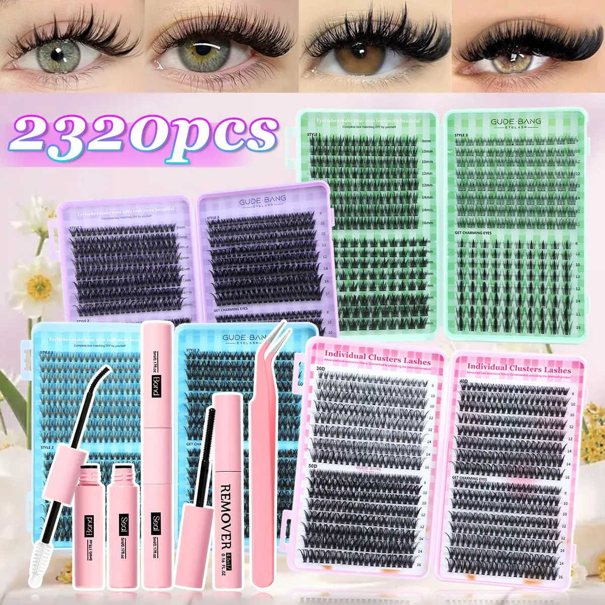 DIY eyelash extension kit, 640PCS 50D+60D+80D style, including false ...