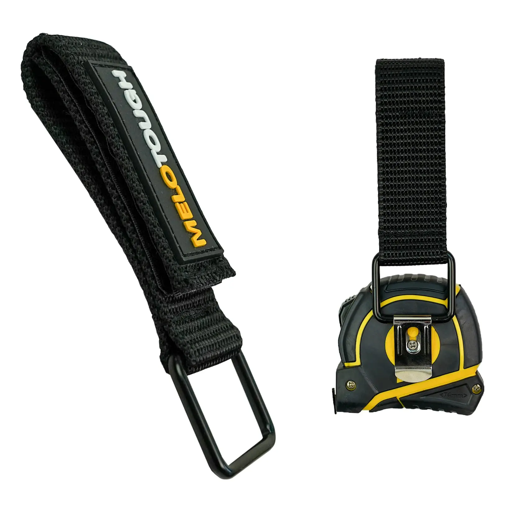 MELOTOUGH Webbing & Metal Measuring Tape Holder - Multi-Tool Holster with Metal Clips for Tape Measures, Drills, Angle Finders, Rulers - Convenience-Focused Impact Tool Belt Clip for House & Cabinet Worksites