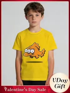 The Simpsons Blinky the Three-Eyed Fish Kids T-Shirt (Valentine's Day Edition) - Bright yellow with iconic Blinky print, comfy & breathable, perfect as a gift or daily wear!