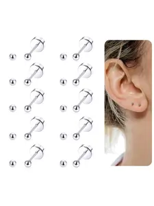 10 Pairs Tiny Cartilage Stud Earrings Stainless Steel Small Ball Barbell Stud Earrings Tragus Piercing Earring Set for Men Women Screw Flat Back 20G