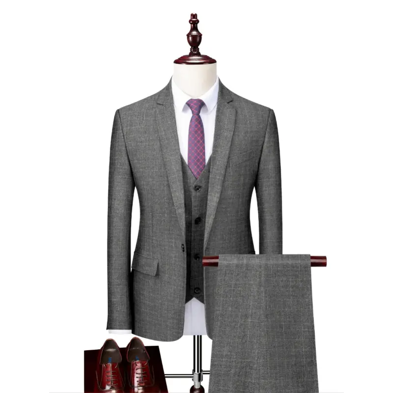 Men's 3-Piece Viscose-Polyester Blend Regular Fit Suit Set - Checkered Gingham Pattern, Non-Stretch Woven Fabric, Lapel Collar, Woven Pants, Mock Pockets, Formal Wear, All-Season Elegant Menswear, Sizes M(38), L(40)
