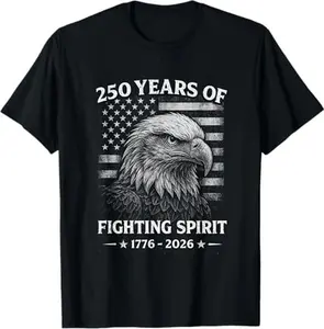 [100% Cotton]250 Years of Fighting Spirit Eagle and American Flag T-Shirt