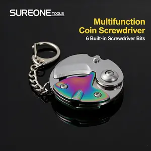 Mini Keychain EDC Tool Coin, Compact Multi Purpose Screwdriver for Camping and Emergency Situations