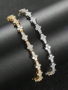 2PCS Gold And Silver Crystal Tennis Bracelets For Men, Hip-Hop Jewelry With Sparkling Cubic Zirconia, And Elegant Design, Classic Commemorative Gift For Birthday, Anniversary And Special Occasions