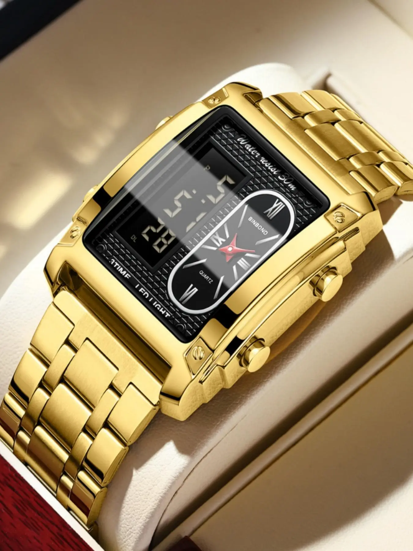 Men's Business Fashion Square Dial Digital Quartz Watch, Multifunctional Watch, Digital Wristwatch, Fashion Watch with Luminous Fashionable Dial & Alarm Function, Trendy Watch for Daily Life, Business Fashion Watches