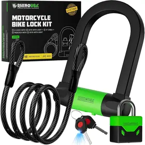 Rhino USA Heavy-Duty Bike Lock Set for motorcycles, bicycles, Scooters, EBikes, Gates and more - U-Lock and a Padlock Included Rhino USA Heavy-Duty Bike Lock Set for motorcycles, bicycles, Scooters, EBikes, Gates and more - U-Lock and a Padlock Included