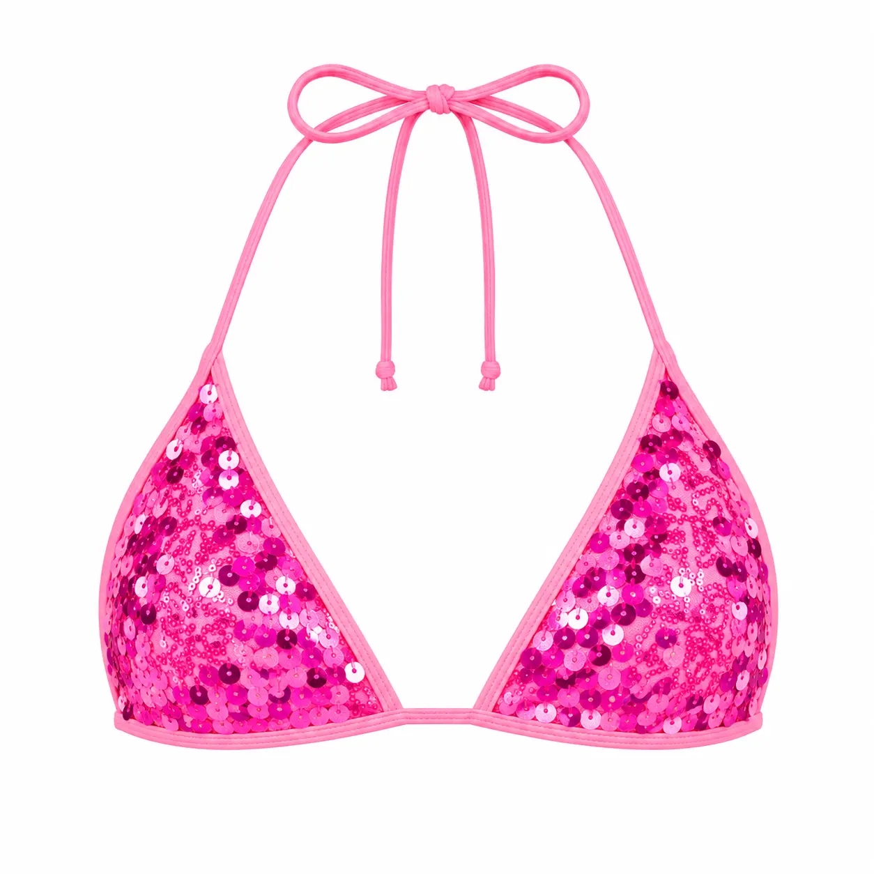 Berry Beachy Beachella Triangle Top - Pink Sequin