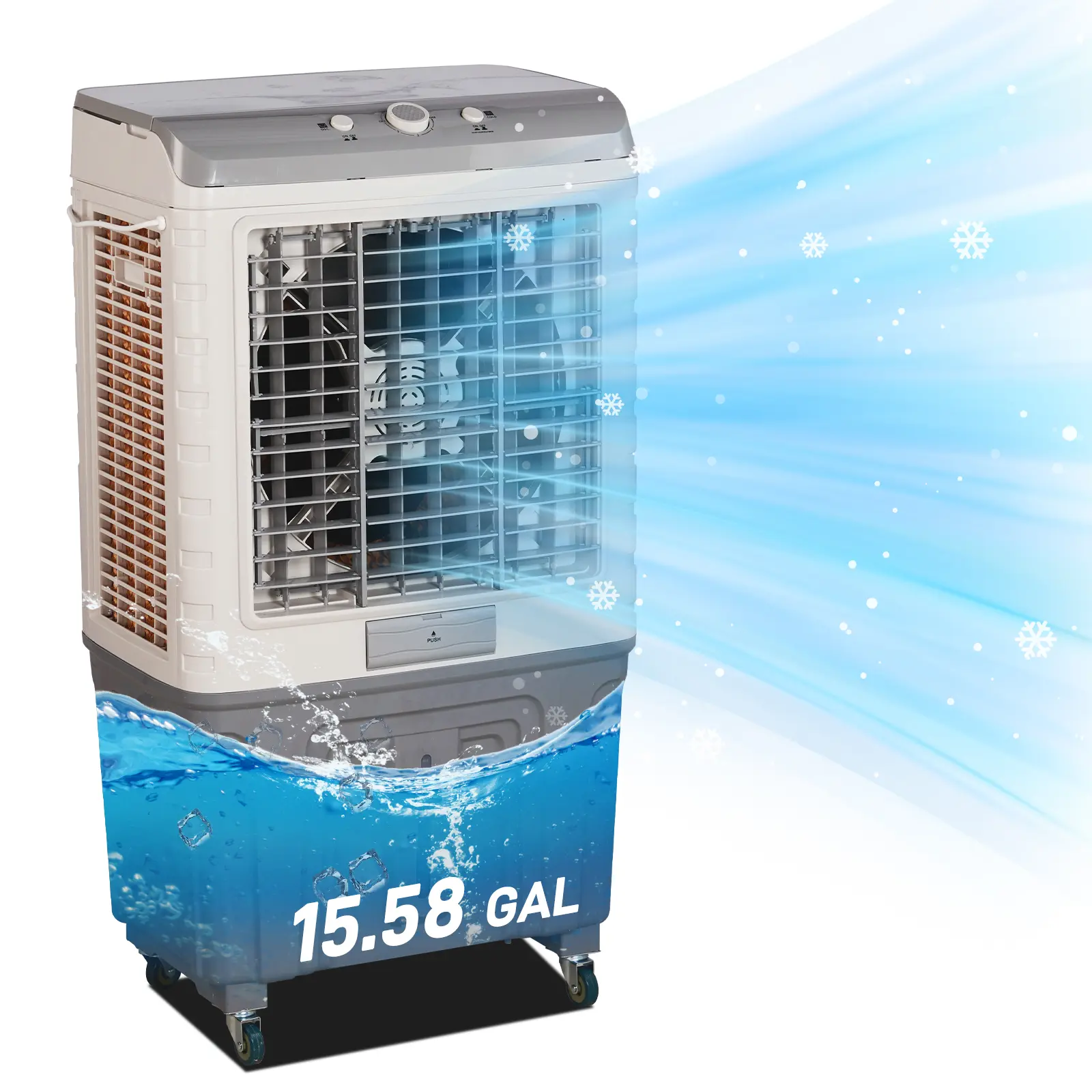 Portable 3-in-1 Evaporative Cooler 3065 CFM Personal Air Cooler with 15.85 Gallon Water Tank 4 Ice Packs and Rolling Casters for Indoor Outdoor Use