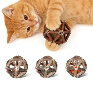 Silver Vine Cat Ball – Fun Interactive Pet Puzzle Toy Set of 3, each with different fillings: silver vine fruit, catnip, and jingle ball. A cool companion toy for cats — brown, 2.5 inches in diameter.