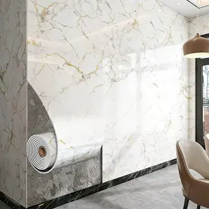 Self-Stick Marble Pattern Wallpaper, 15.75in X 118.11in, Fireproof Waterproof Wall Material, Faux Marble Decorative Panel, Living Room Decoration