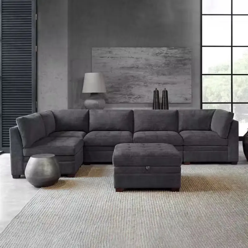 ATUNUS Modern Thomasville Tisdale Fabric Sectional Office Sofa with Storage Ottoman & Sleeper Function