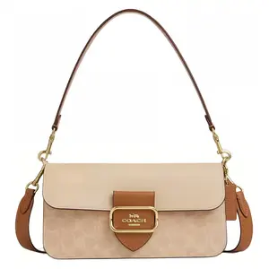 Coach Morgan 27 Large Shoulder Bag in Tan and Brown with Gold Hardware